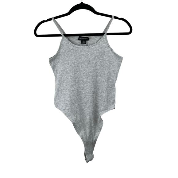 PrettyLittleThing Basic Grey Marl Cotton Sleeveless Scoop Neck Bodysuit 12/L NWT - Picture 1 of 11